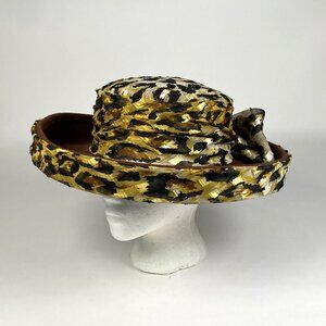 Sonni San Francisco Wool Felt Wide Brim Ladies Hat Leopard Print Ribbon Bow